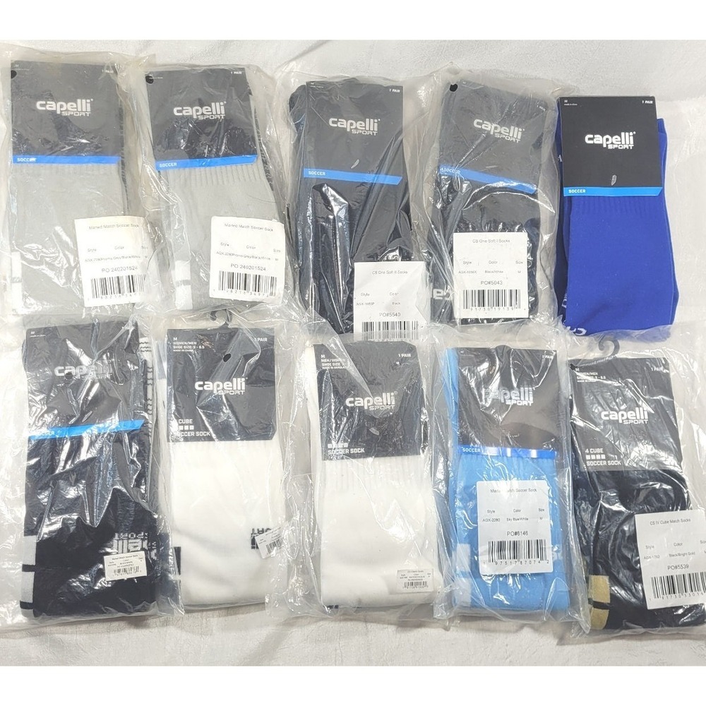 LOT: 10 Pairs Capelli Sport Soccer Socks - Marled & 4-Cube - Unisex Size Medium
